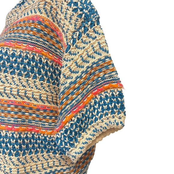 Lou & Grey Knit Crochet Cropped Sweater Top Multicolor Boho Drawstring Oversized - Picture 9 of 12